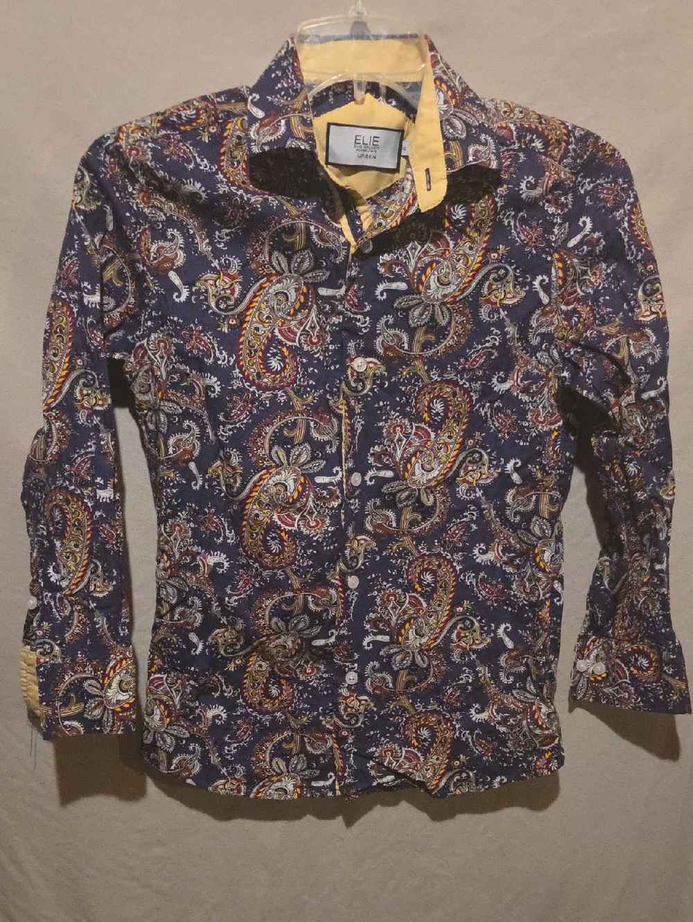ELLE Boys' Navy Paisley Button-Down Shirt with Yellow Accents